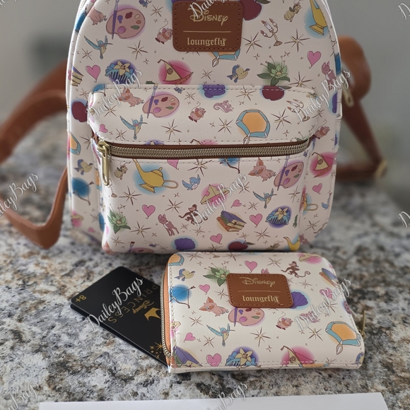 NWT Disney Princess Icons and Sidekicks Loungefly Mini Backpack and Wallet SET - Picture 1 of 2
